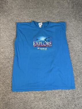 Carnival Shirt Mens XL Blue Explore Graphic Crew Neck Cotton Sleeveless